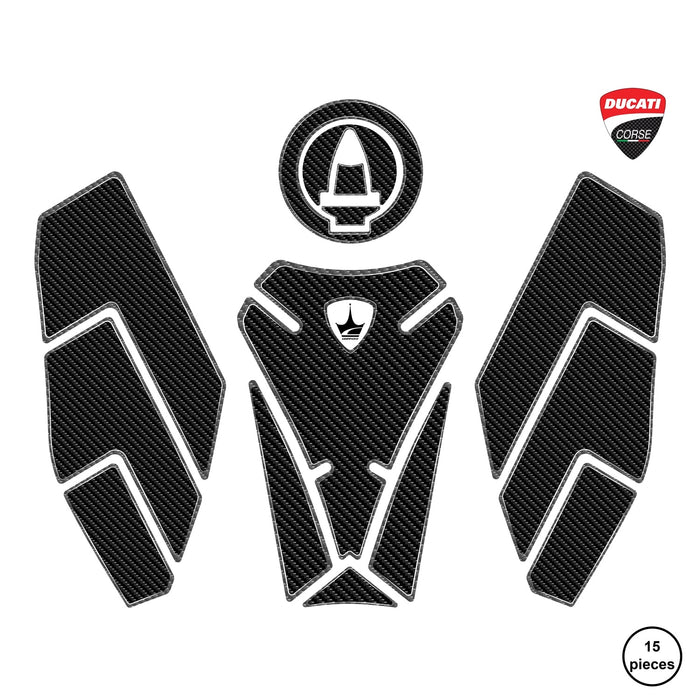 Grippatch Ducati Diavel 1260S (2019-2022) ile Uyumlu Kaydırmaz 6D Karbon 15 Parça Tank Pad Seti GC78