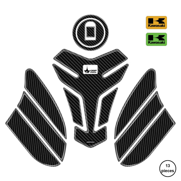 Grippatch Kawasaki ZX-6R (2006) ile Uyumlu Kaydırmaz 6D Karbon 13 Parça Tank Pad Seti GC74
