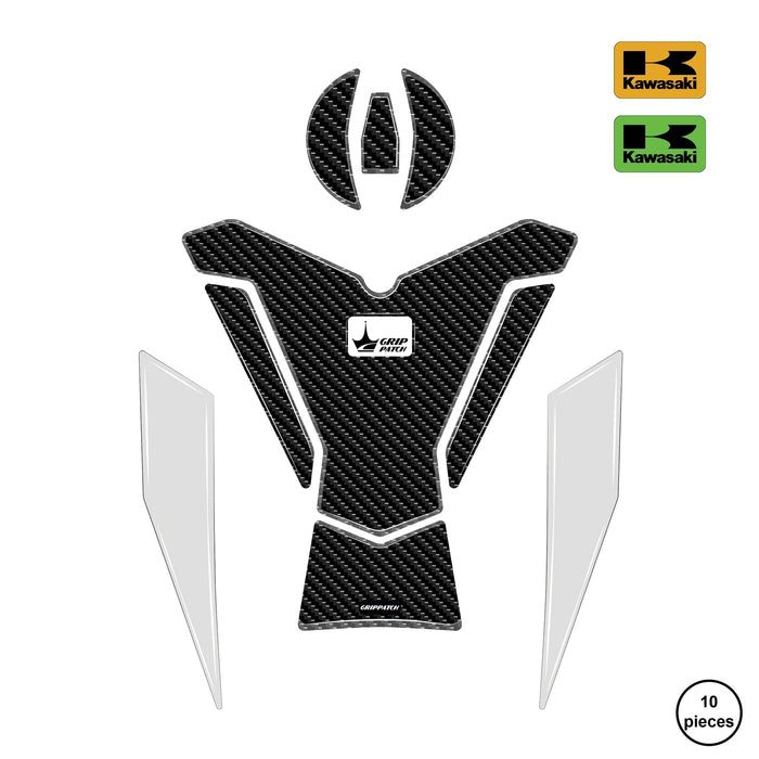 Grippatch Kawasaki ZX-6R (2025) ile Uyumlu Kaydırmaz 6D Karbon ve Şeffaf 10 Parça Tank Pad Seti GC68 (Siyah Motor)