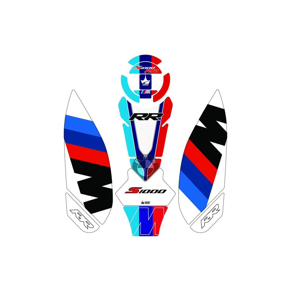 Grippatch BMW S1000RR (2023-2025) ile Uyumlu 12 Parça Renkli Tank Pad Seti GC43-4