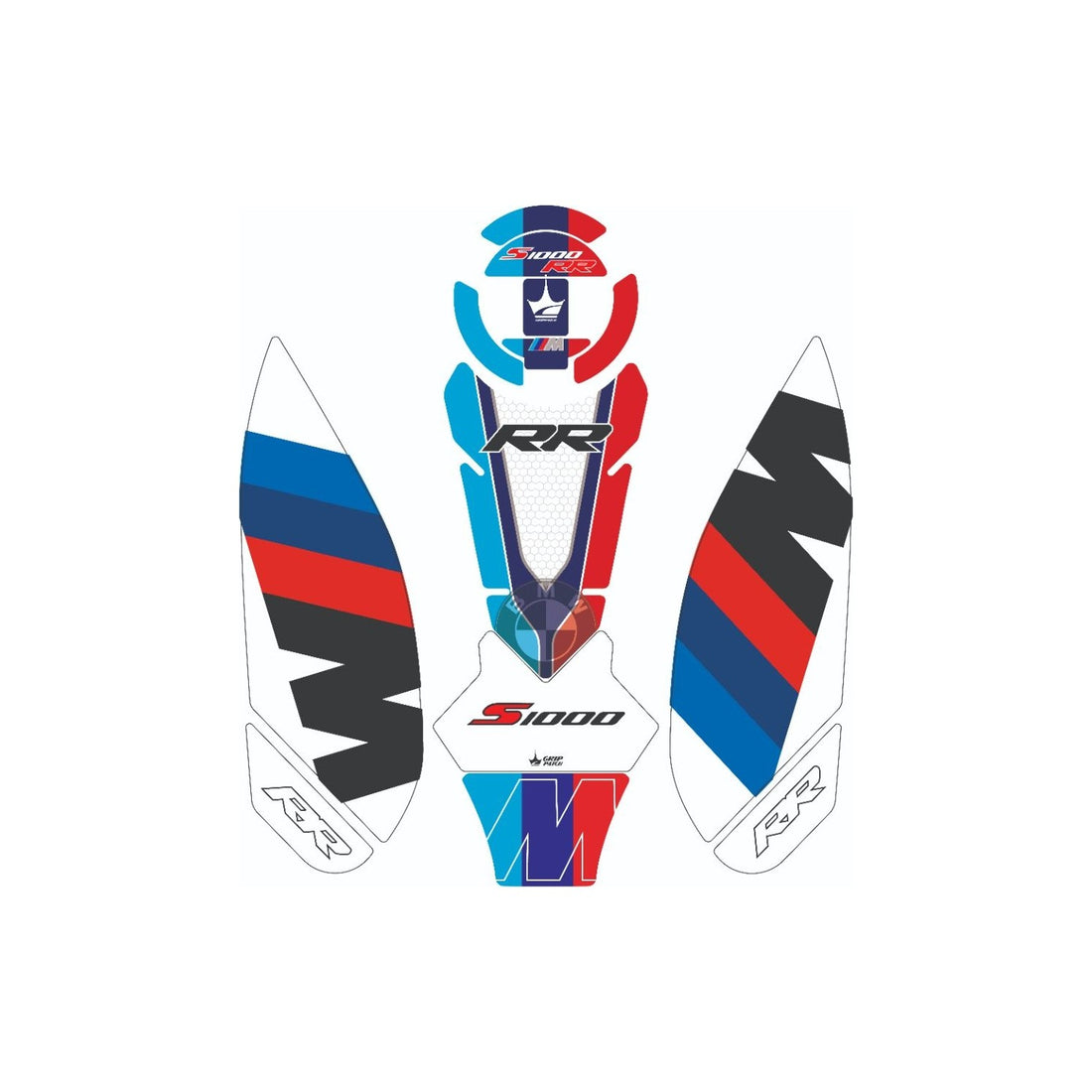 Grippatch BMW S1000RR (2023-2025) ile Uyumlu 12 Parça Renkli Tank Pad Seti GC43-4