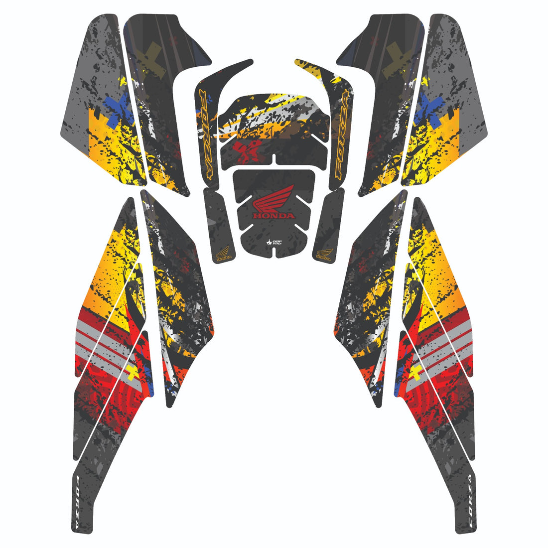 Grippatch Honda Forza 250 (2018-2026) ile Uyumlu 18 Parça Renkli Tank Pad Seti GC20-R7
