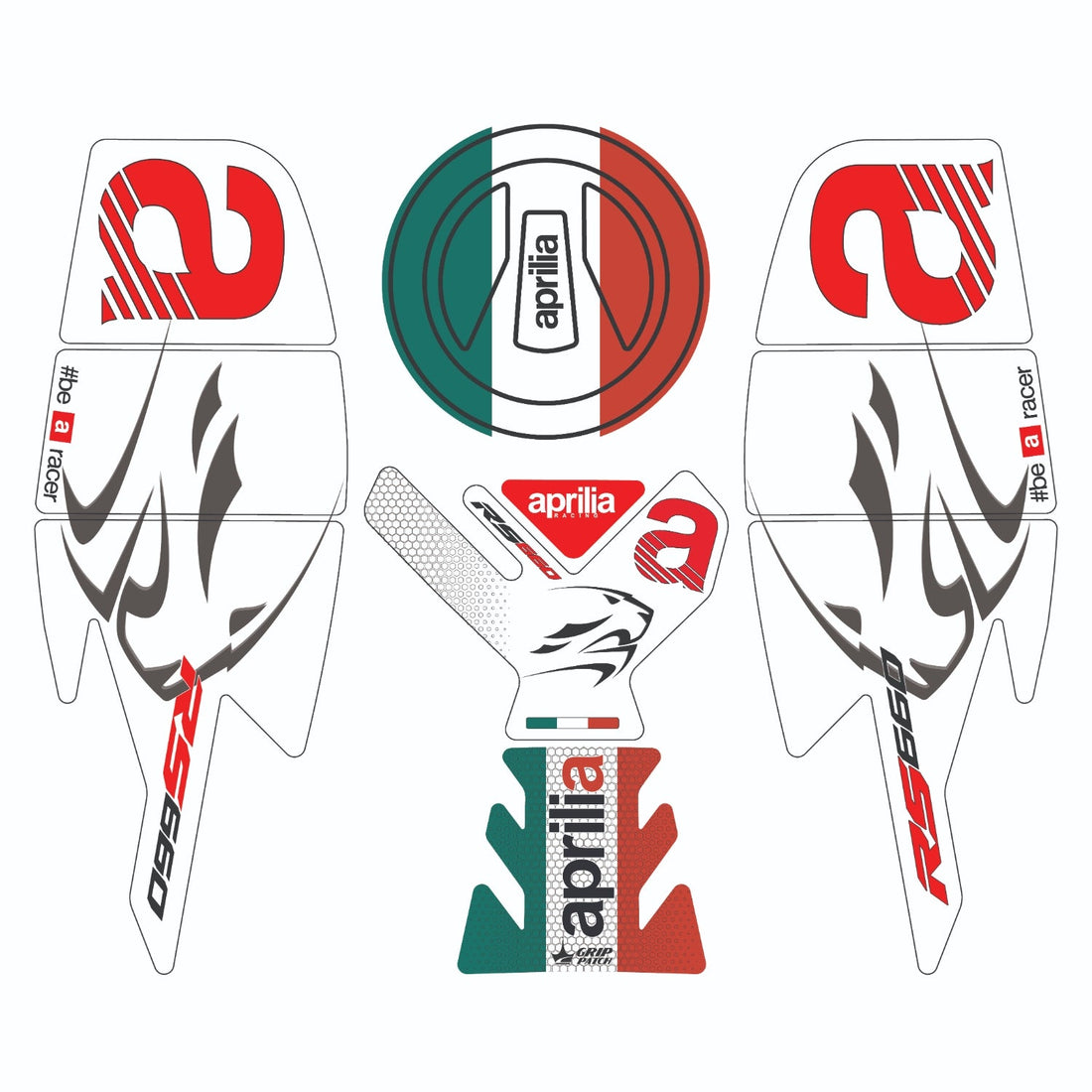 Grippatch Aprilia RS 660 (2025) ile Uyumlu 13 Parça Renkli Tank Pad Seti GC61-1