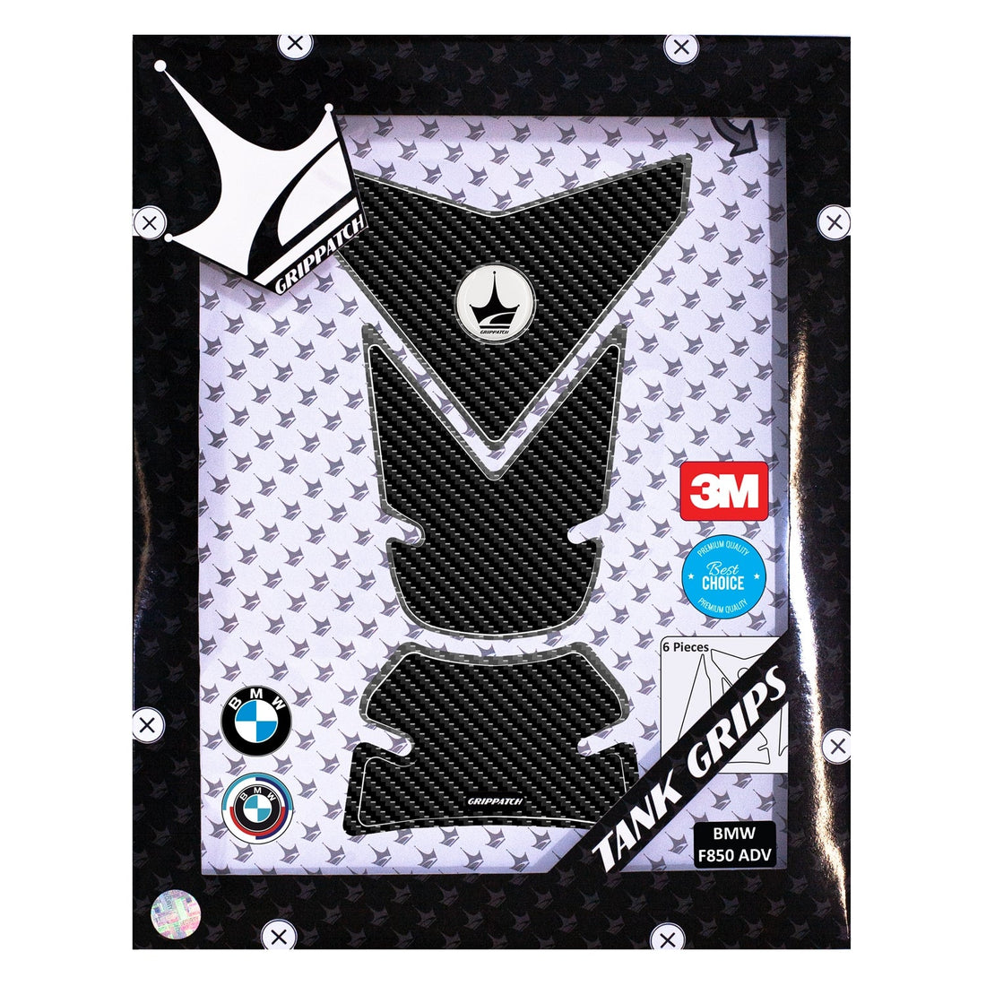 Grippatch BMW F850 ADV (2025) ile Uyumlu Kaydırmaz 6D Karbon 6 Parça Tank Pad Seti GC70