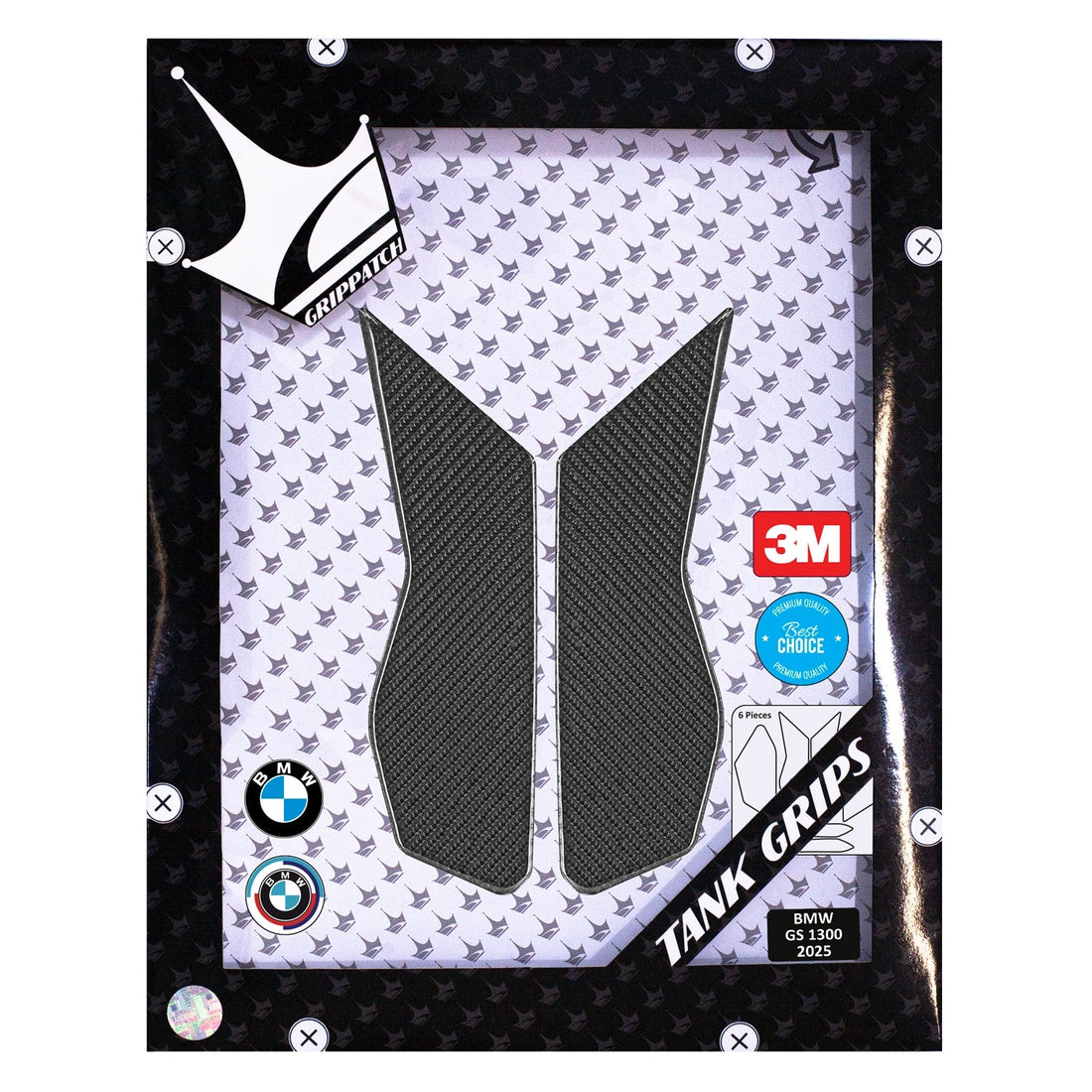 Grippatch BMW GS1300 (2025) ile Uyumlu Kaydırmaz 6D Karbon 6 Parça Tank Pad Seti GC65