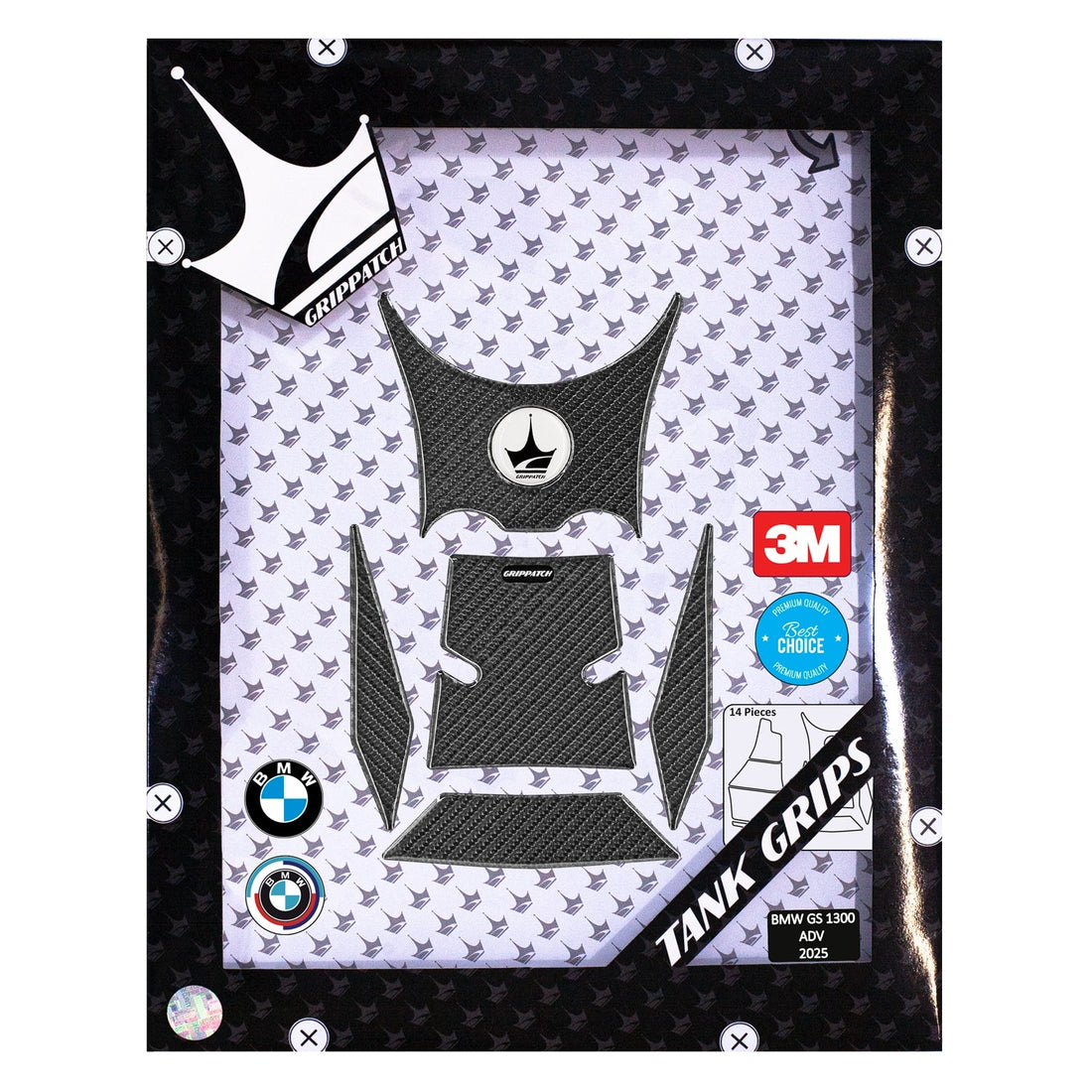 Grippatch BMW GS1300 ADV (2025) ile Uyumlu Kaydırmaz 6D Karbon 14 Parça Tank Pad Seti GC64