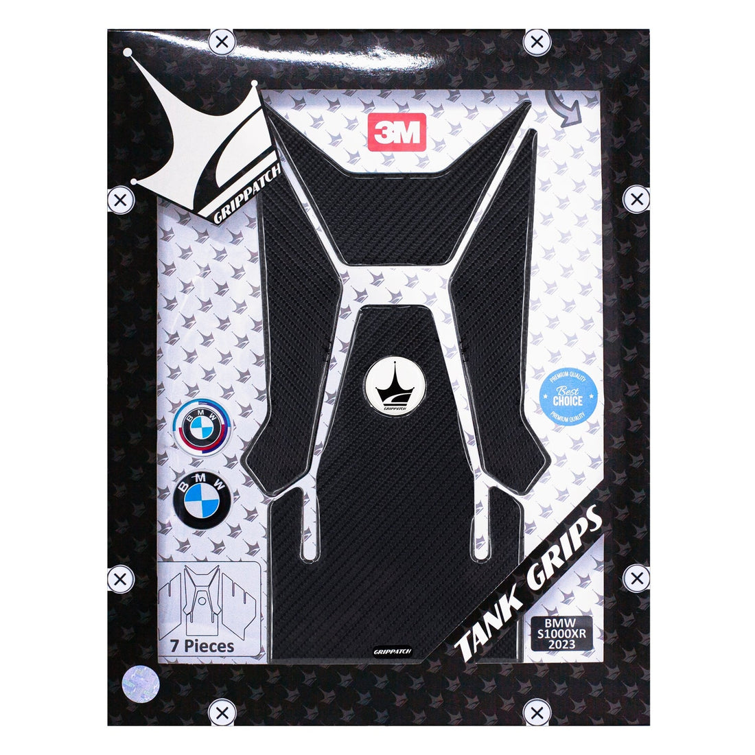 Grippatch BMW S1000XR (2023) ile Uyumlu Kaydırmaz 6D Karbon 7 Parça Tank Pad Seti GC44