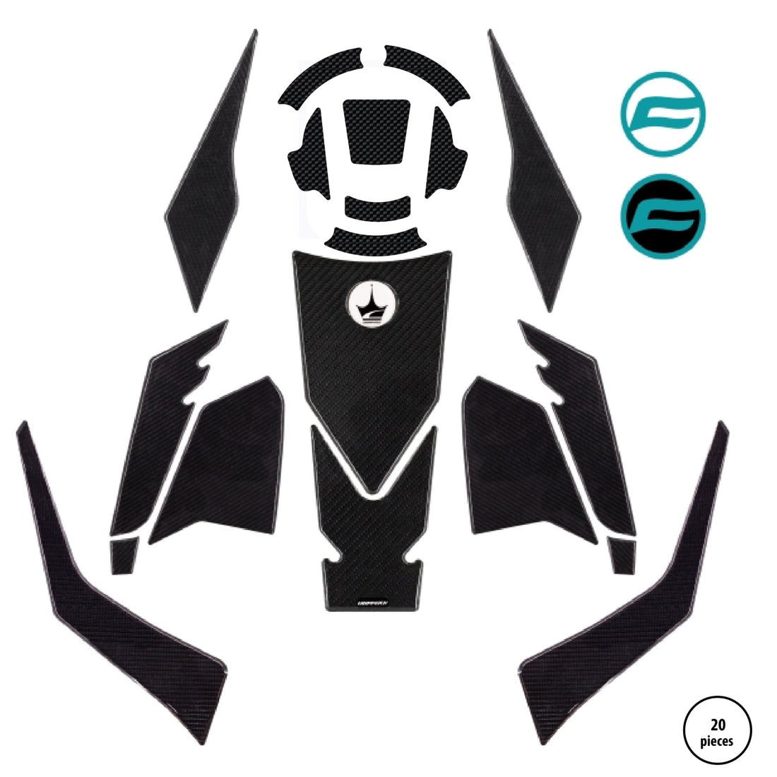 Grippatch CF Moto 250 NK (2023) ile Uyumlu Kaydırmaz 6D Karbon 20 Parça Tank Pad Seti GC17