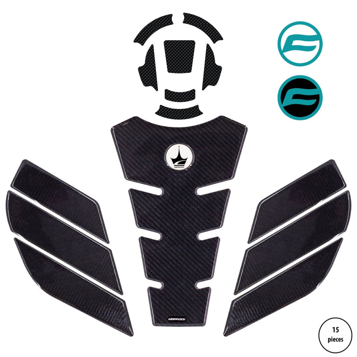 Grippatch CF Moto 250SR (2023-2024) ile Uyumlu Kaydırmaz 15Parça 6D Karbon Tank Pad Seti GC15