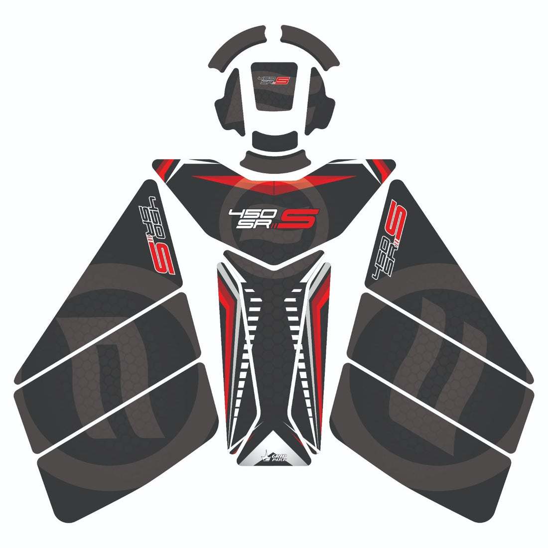 Grippatch CF Moto 450 SR (2023-2024) ile Uyumlu 17 Parça Renkli Tank Pad Seti GC16-R1