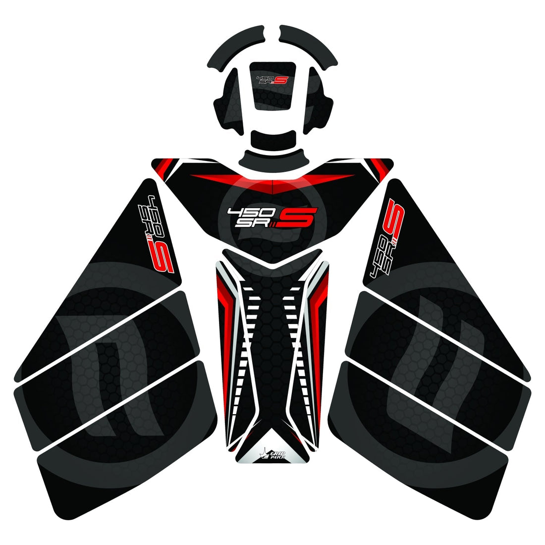 Grippatch CF Moto 450 SR (2023-2024) ile Uyumlu 17 Parça Renkli Tank Pad Seti GC16-R1