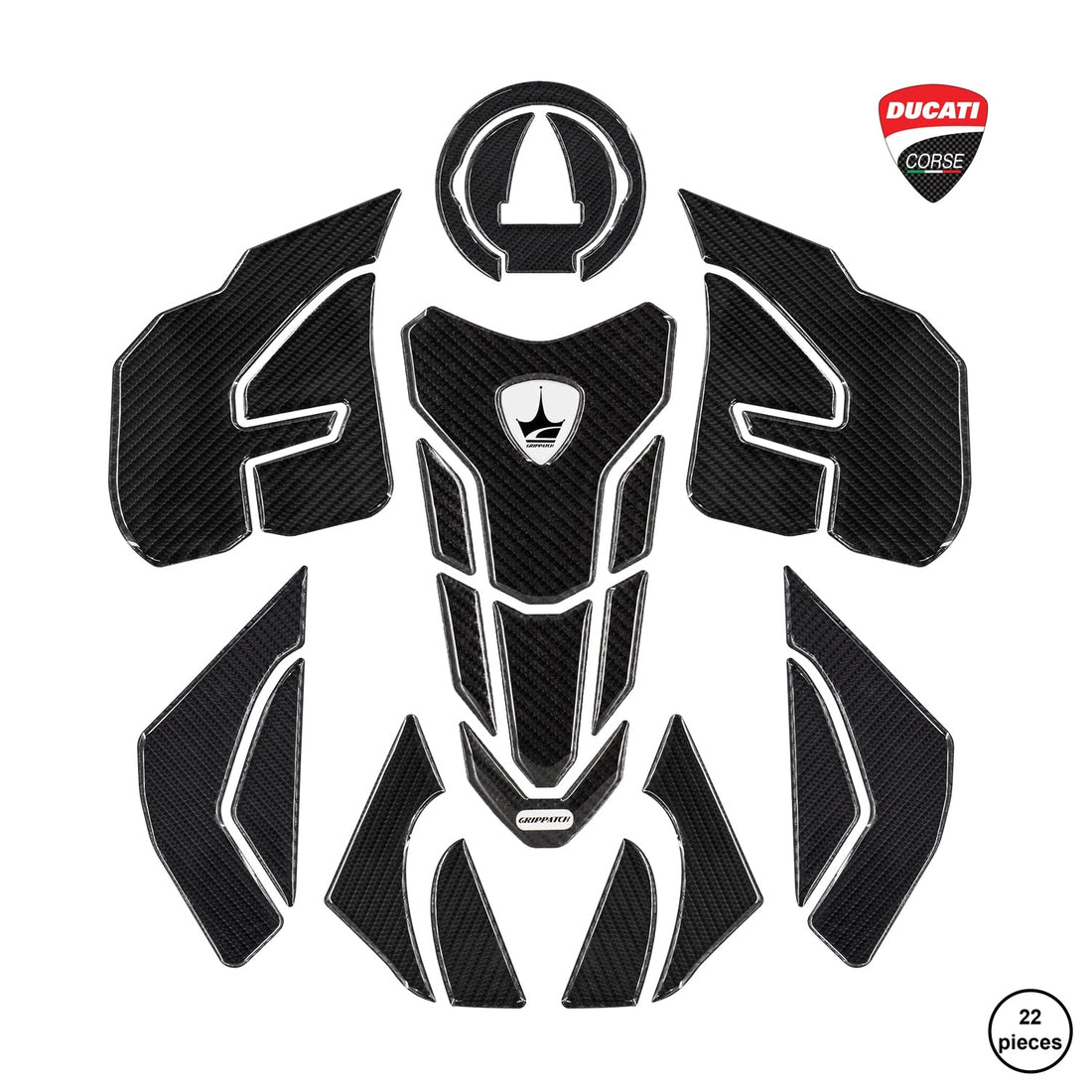 Grippatch Ducati Panigale, Streetfighter, V4, V4S (2018-2024) ile Uyumlu Kaydırmaz 6D Karbon 22 Parça Tank Pad Seti GC12