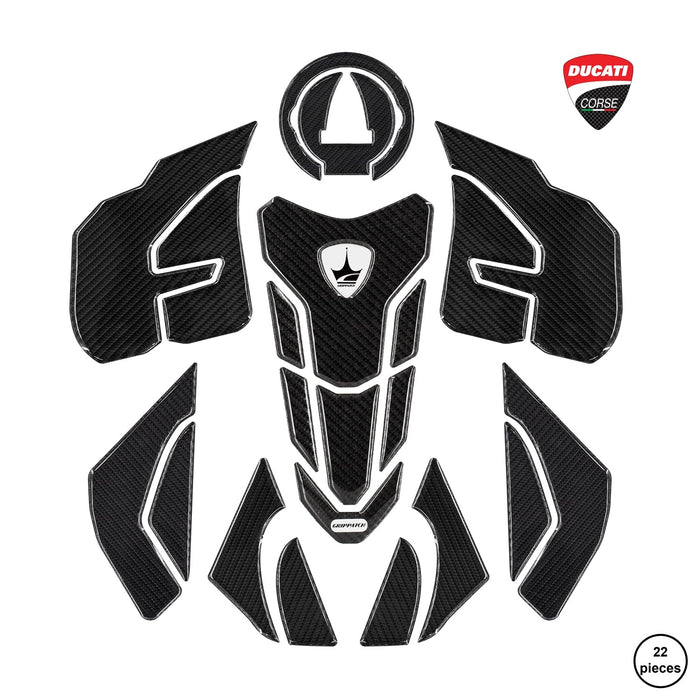 Grippatch Ducati Panigale, Streetfighter, V4, V4S (2018-2024) ile Uyumlu Kaydırmaz 6D Karbon 22 Parça Tank Pad Seti GC12