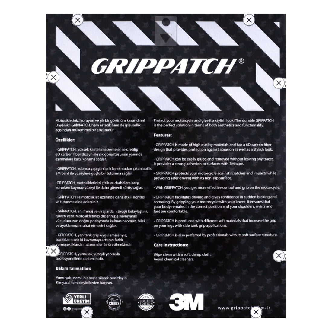 Grippatch Ducati Panigale, Streetfighter, V4, V4S (2018-2024) ile Uyumlu Kaydırmaz 6D Karbon 22 Parça Tank Pad Seti GC12