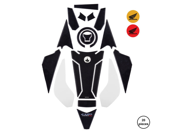 Grippatch Honda CBR500 (2025) ile Uyumlu Kaydırmaz 6D Karbon ve Şeffaf 20 Parça Tank Pad Seti GC30