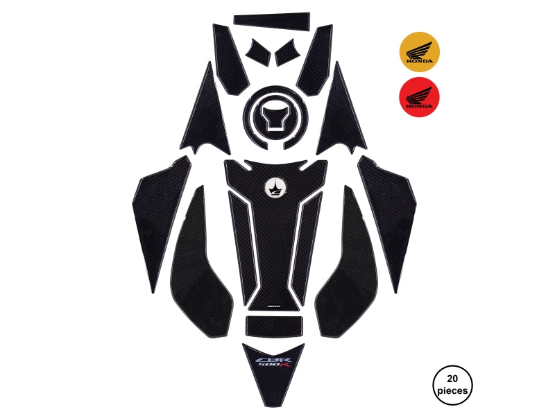 Grippatch Honda CBR500 Black (2025) ile Uyumlu Kaydırmaz 6D Karbon 20 Parça Tank Pad Seti GC25