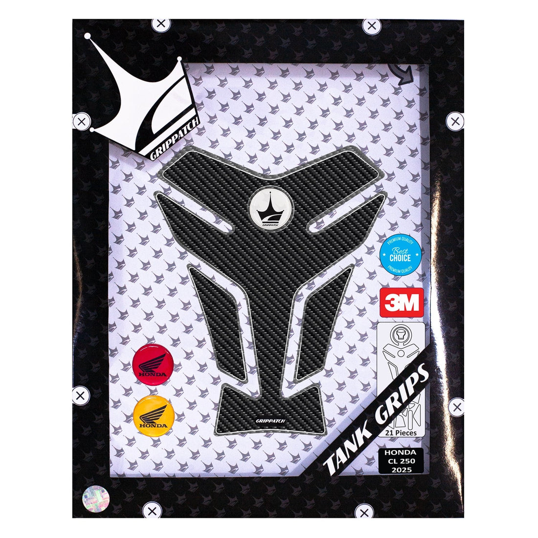 Grippatch Honda CL250 (2025) ile Uyumlu Kaydırmaz 6D Karbon 24 Parça Tank Pad Seti GC75