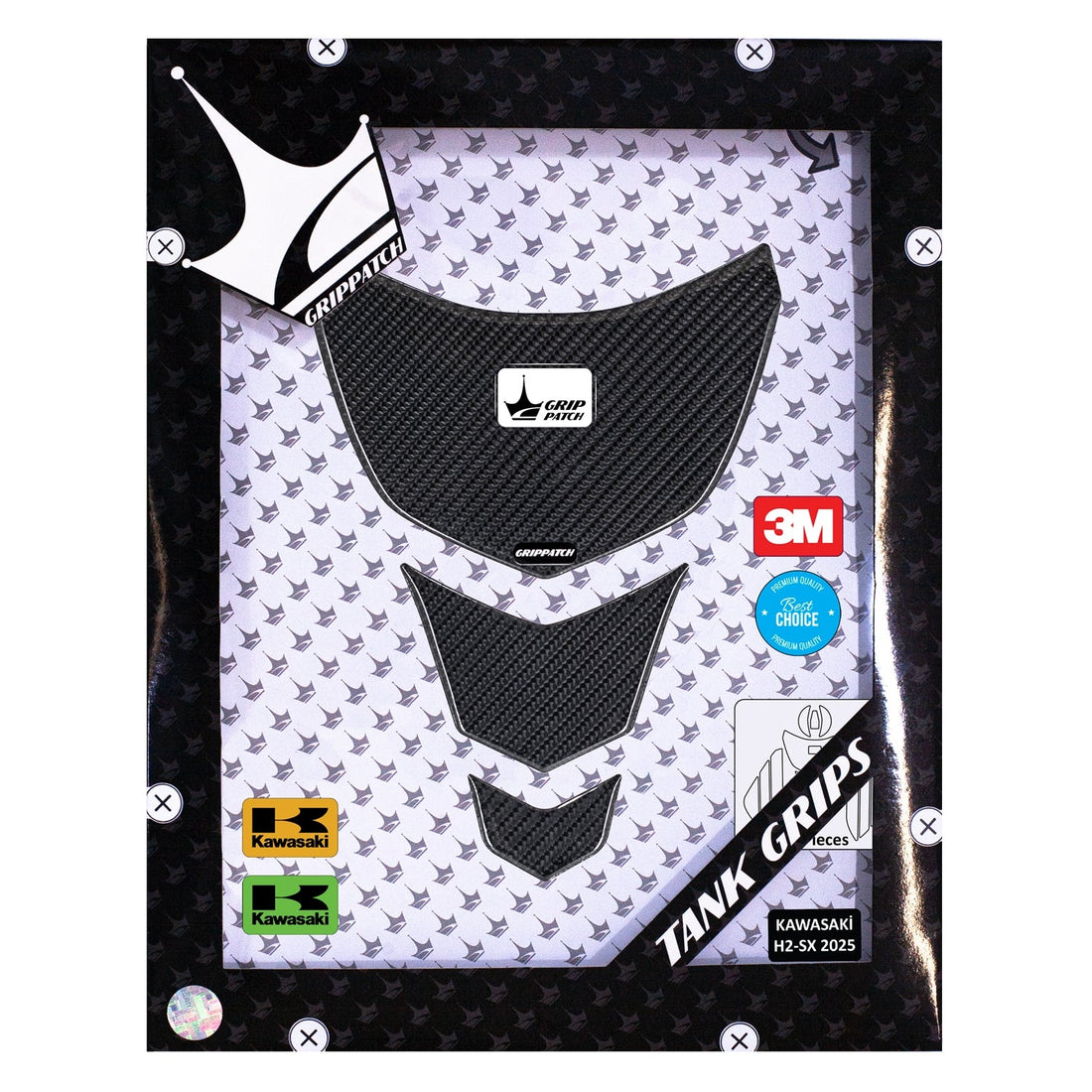 Grippatch Kawasaki H2-SX (2025) ile Uyumlu Kaydırmaz 6D Karbon 13 Parça Tank Pad Seti GC49