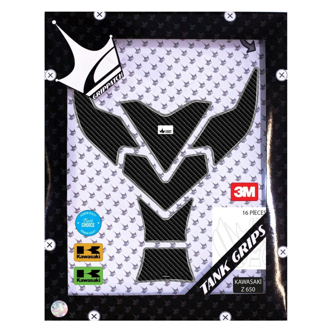 Grippatch Kawasaki Z650 2025 ile Uyumlu 16 Parça 6D Karbon Kaydırmaz Tank Pad Seti GC85