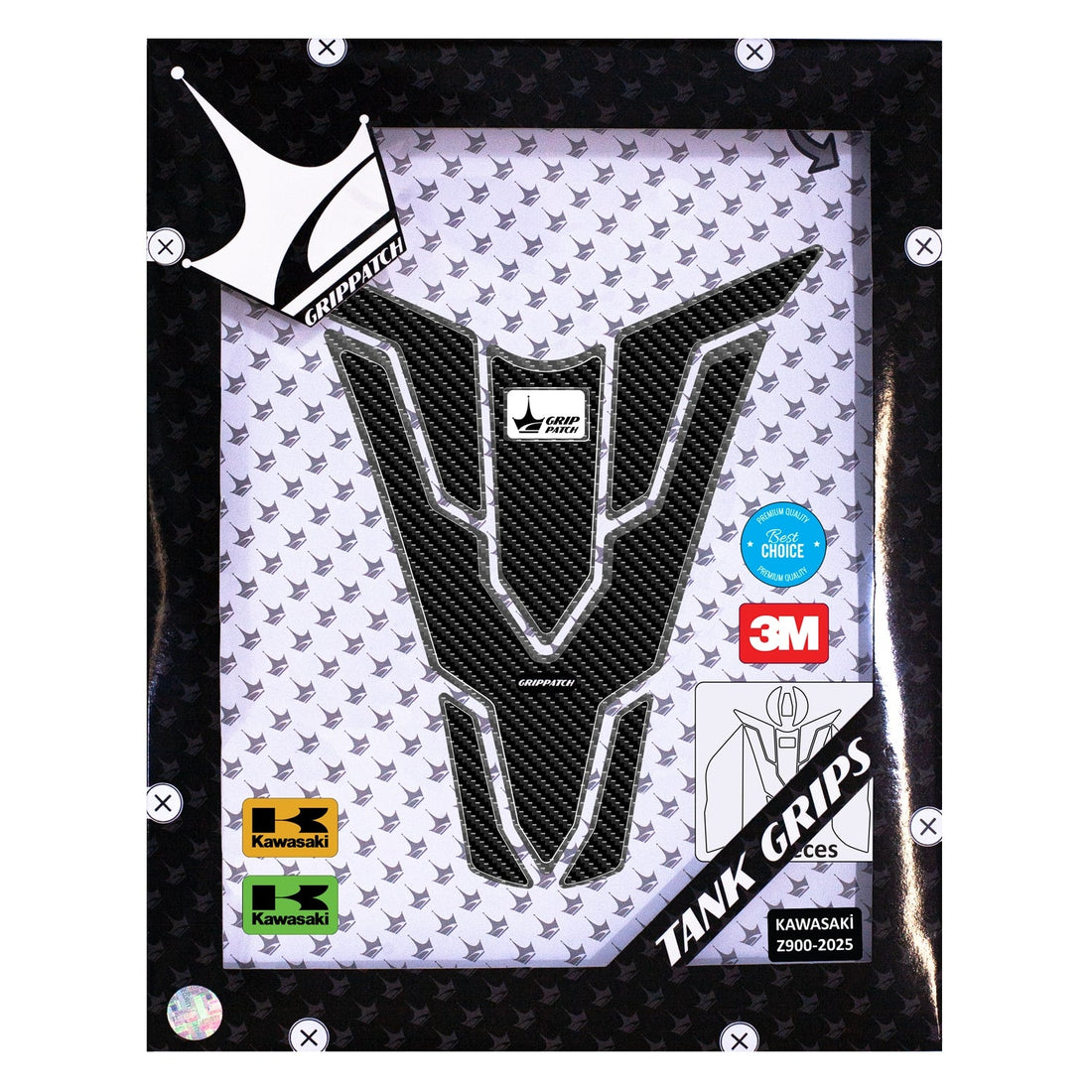 Grippatch Kawasaki Z900 (2025) ile Uyumlu Kaydırmaz 6D Karbon ve Şeffaf 12 Parça Tank Pad Seti GC72