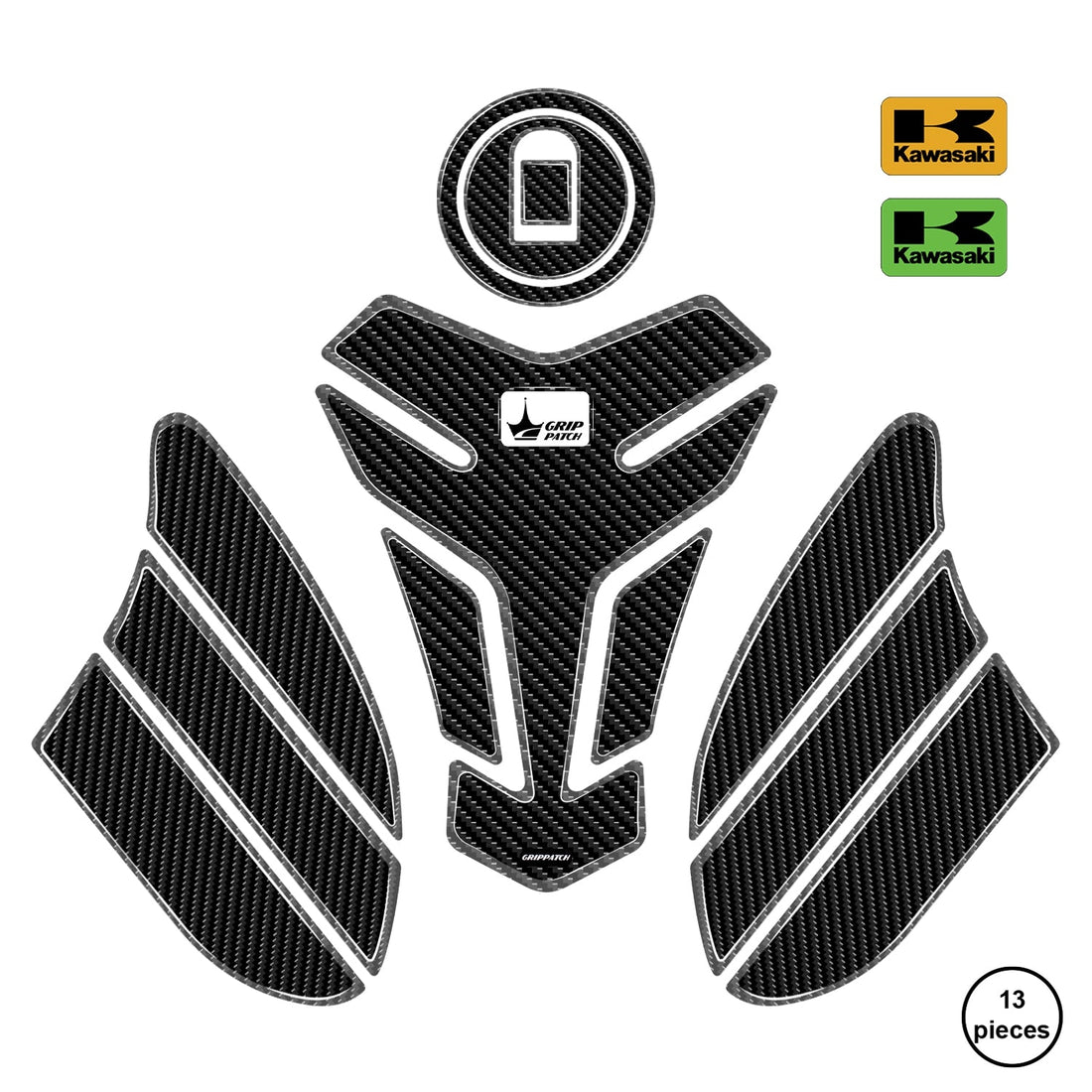 Grippatch Kawasaki ZX-6R (2006) ile Uyumlu Kaydırmaz 6D Karbon 13 Parça Tank Pad Seti GC74