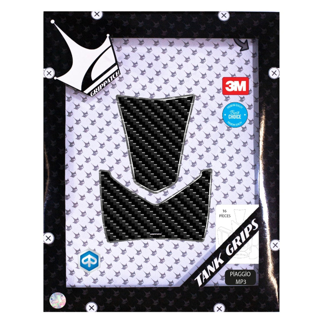 Grippatch Piaggio MP3 ile Uyumlu 6D Karbon Kaydırmaz 16 Parça Tank Pad Set GC-86