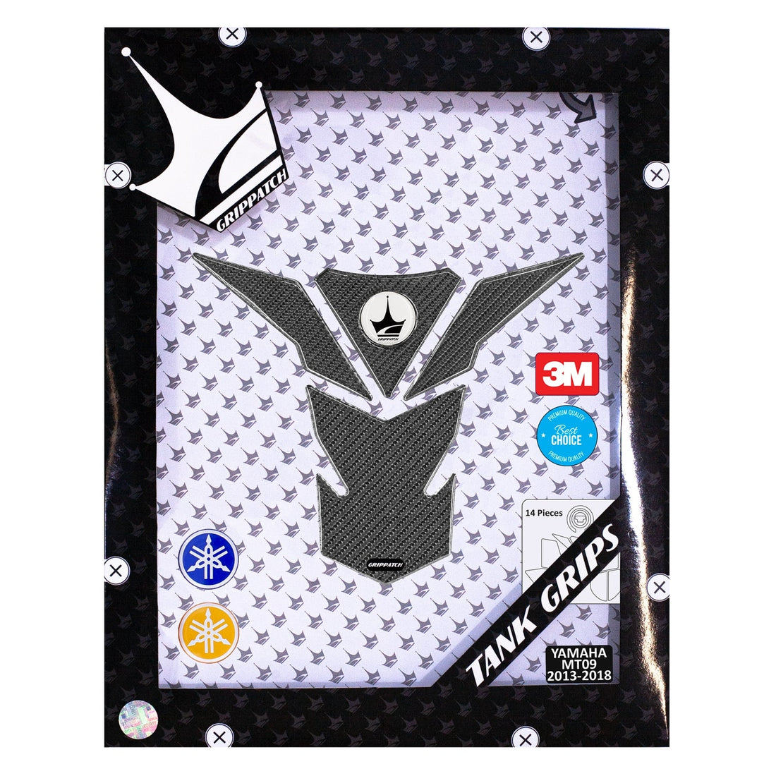Grippatch Yamaha MT-09 (2013-2018) ile Uyumlu Kaydırmaz 6D Karbon 14 Parça Tank Pad Seti GC56