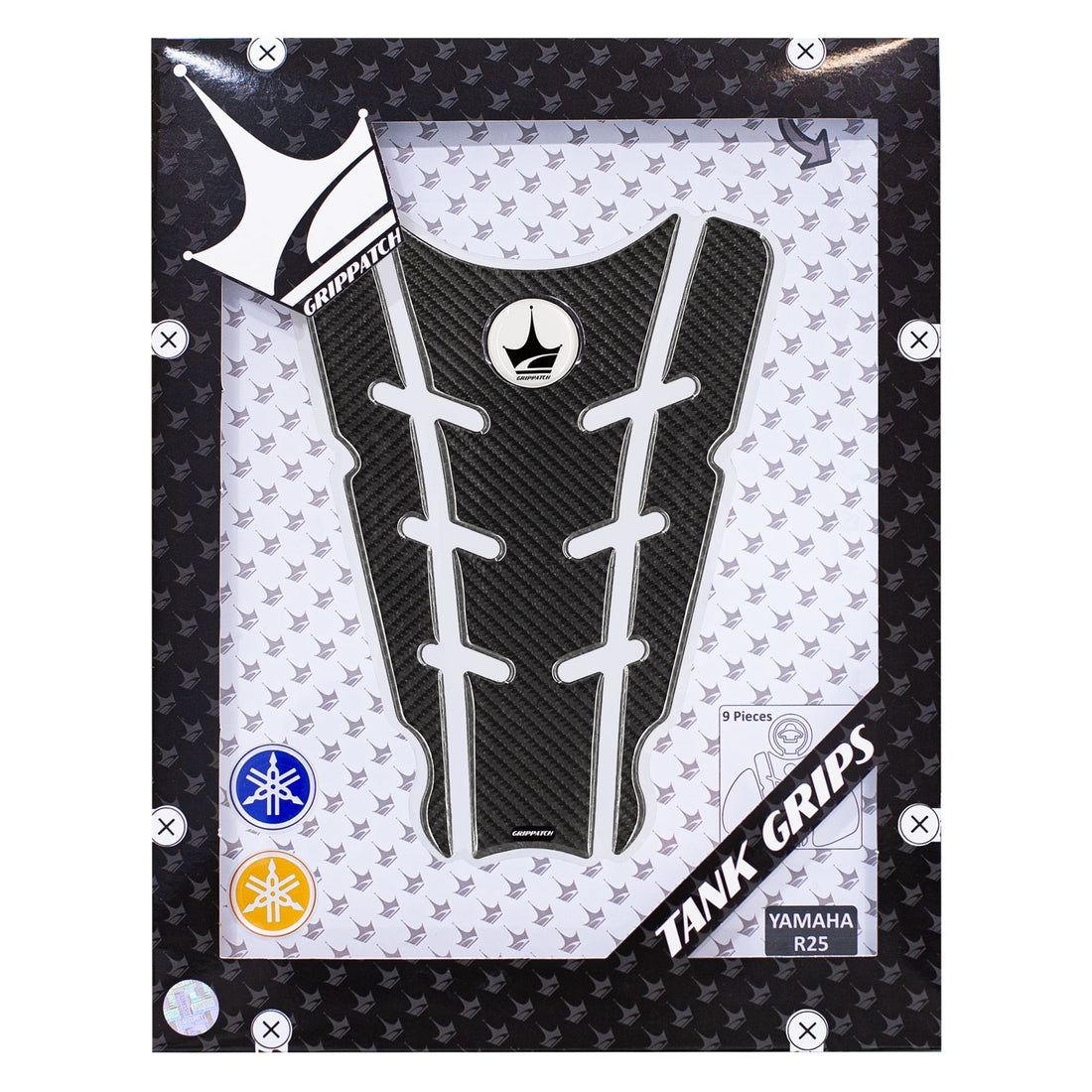 Grippatch Yamaha R25 (2014-2018) ile Uyumlu Kaydırmaz 6D Karbon 9 Parça Tank Pad Seti GC33