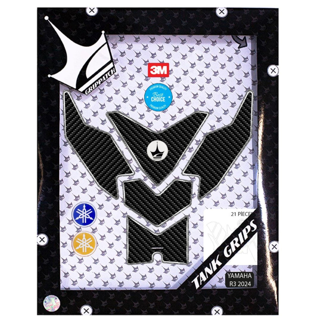 Grippatch Yamaha R3 (2024) ile Uyumlu 6D Karbon Kaydırmaz 21 Parça Tank Pad Set GC84